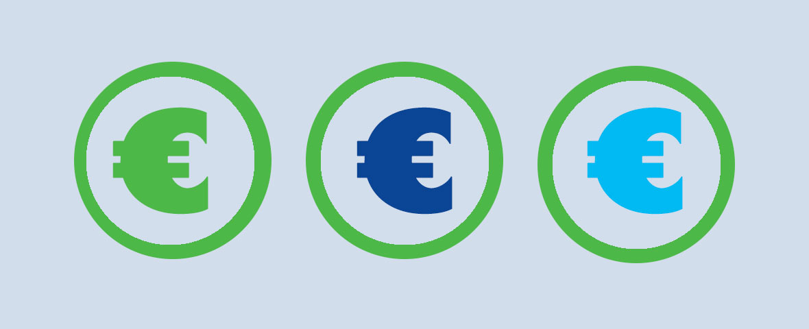 Grafik: drei symbolische Euromünzen