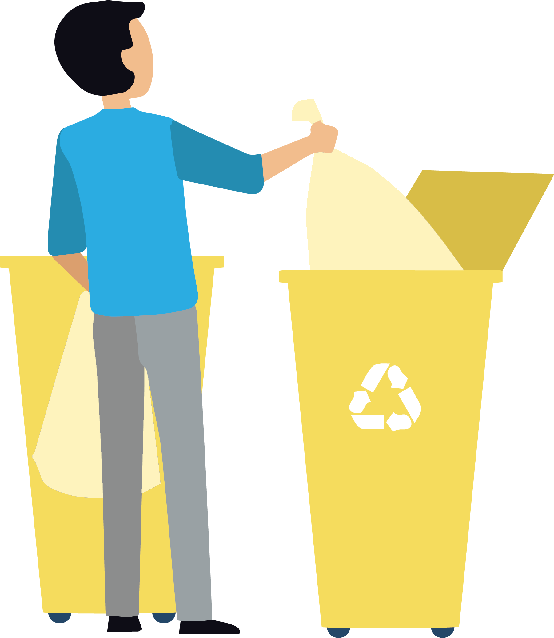 Grafik: Frau befüllt eine Gelbe Tonne